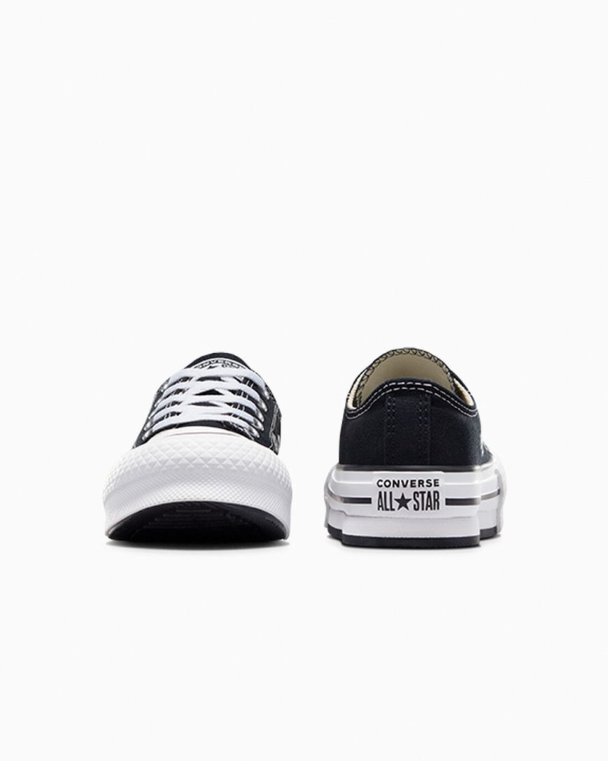 Pantofi Platforma Fete Converse Chuck Taylor All Star Lift Low Top Negrii Albi Negrii | RO WU13TR715